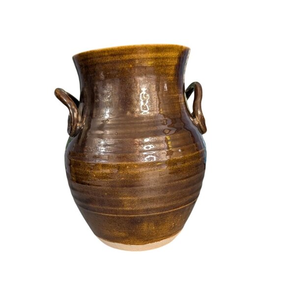 Whiskey Creek Pottery Jug Vase 8.25" Signed by S. Kammerer Brown Bronze Hand thr - Picture 1 of 13